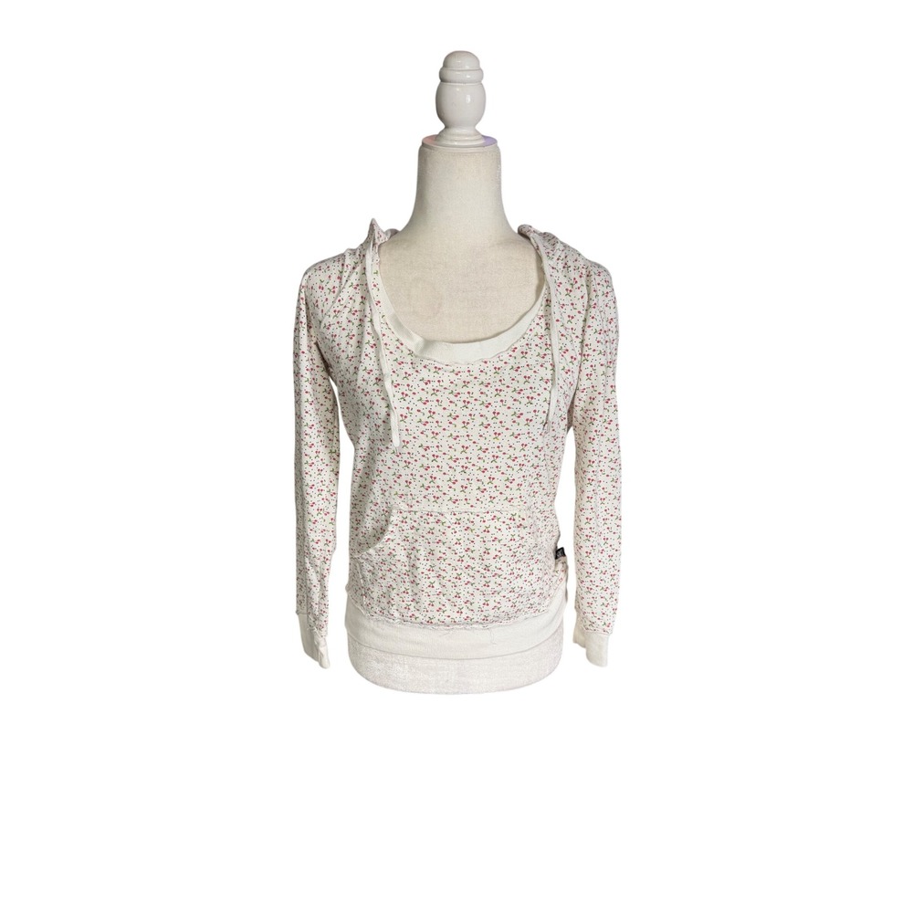Y2K La Kitty Cherry Print Hoodie White Fitted Long Sleeve Kawaii Small